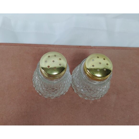 Vintage Glass Salt & Pepper Shakers With Gold-Tone Caps - Picture 3 of 6